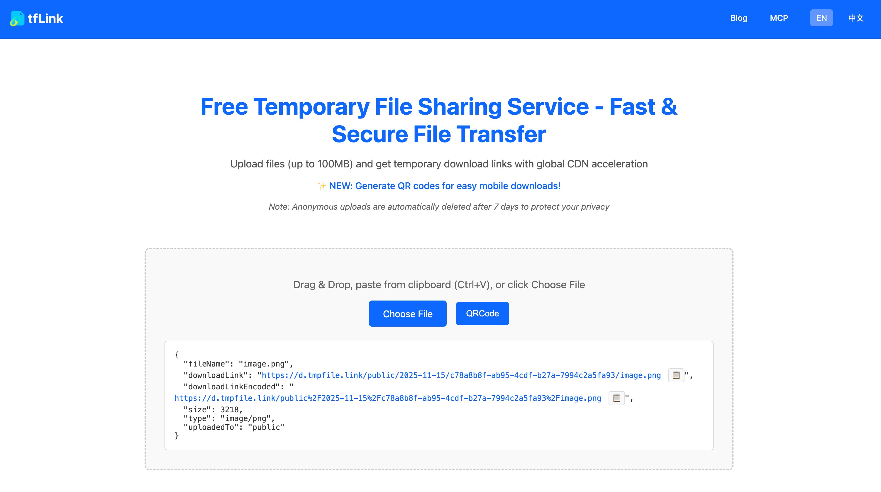 tfLink - Free Temporary File Sharing