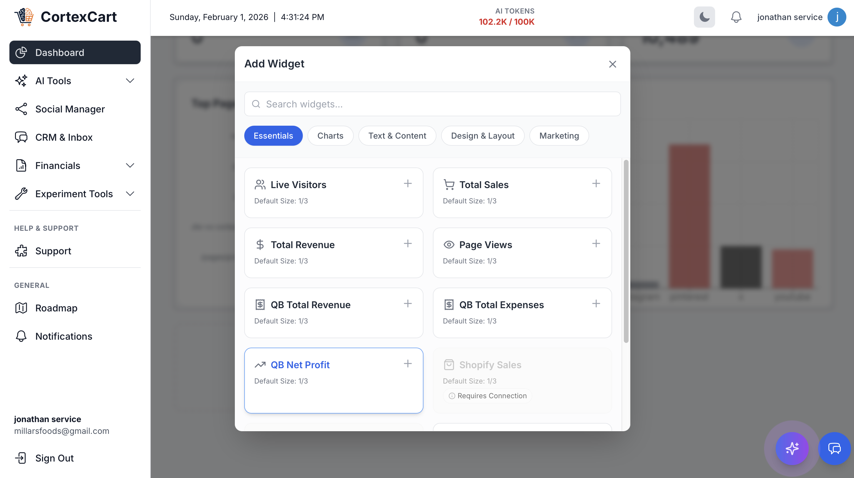 CortexCart Insight Dashboard