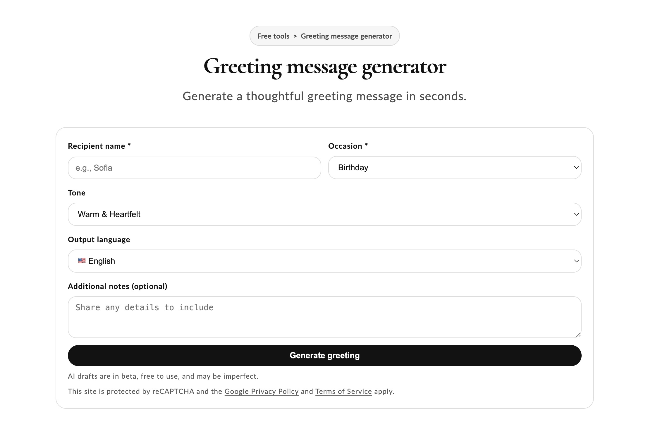 Greeting message generator