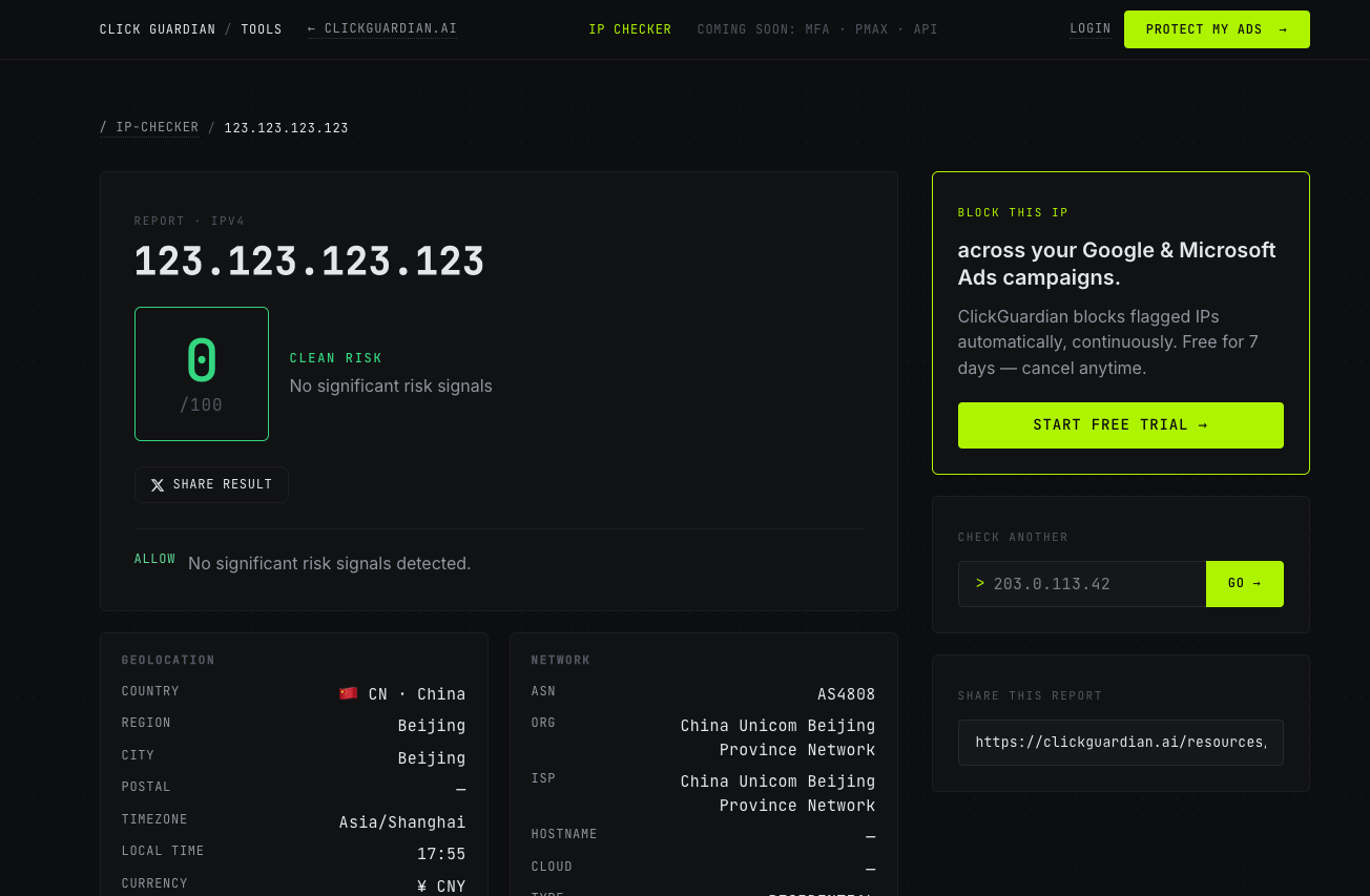 IP Reputation Checker by ClickGuardian
