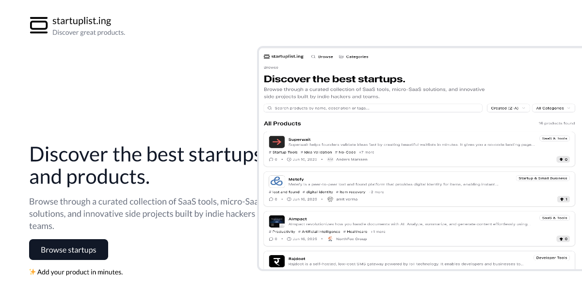 Startup Listing